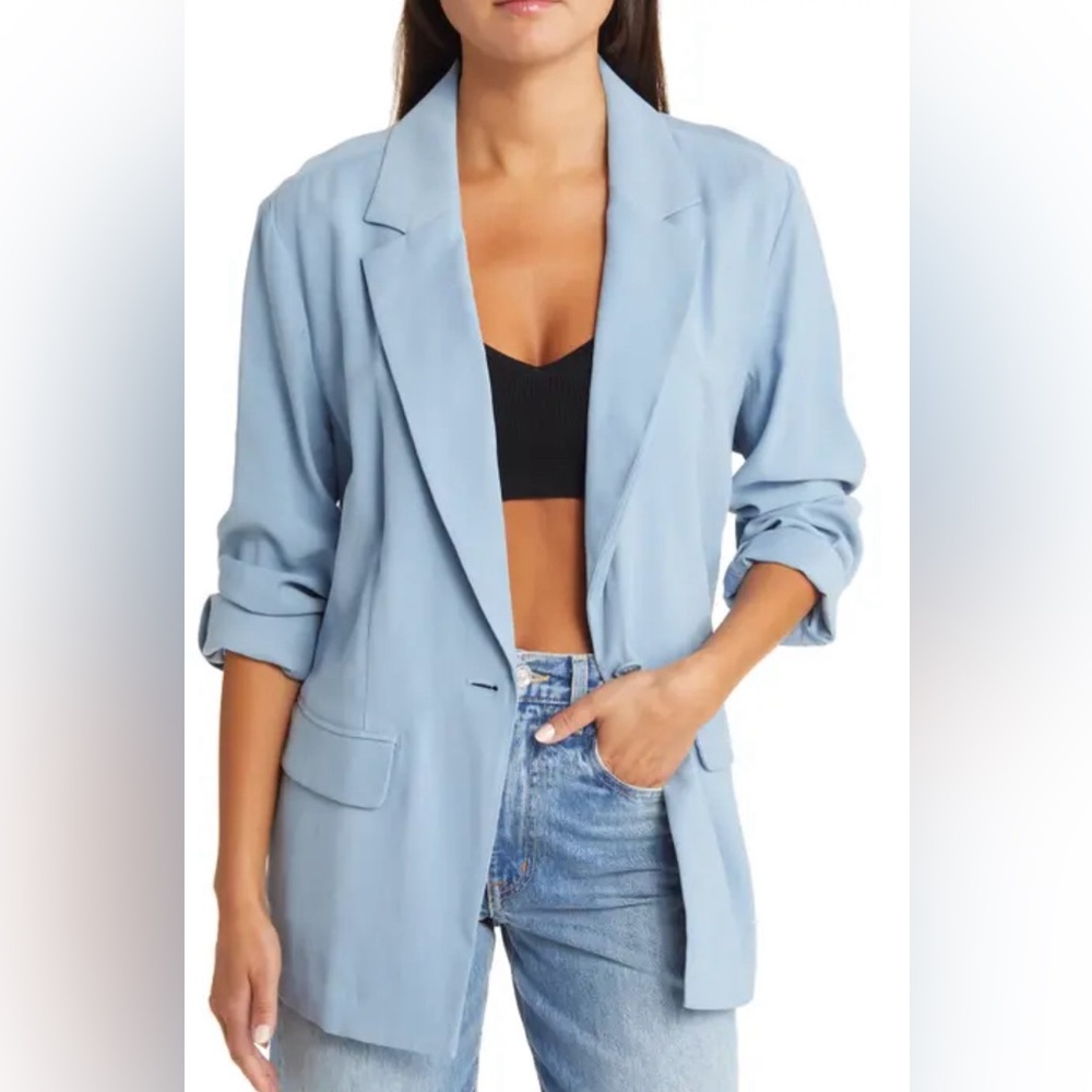Open Edit Unstructured Blazer In Blue Chambray Si… - image 1